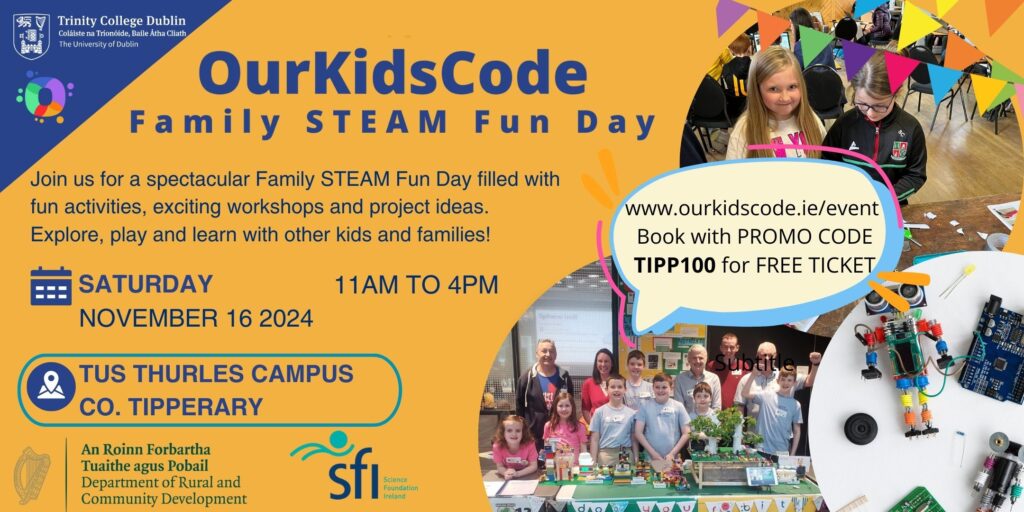 Poster for the OurKidsCode Family STEAM fun day